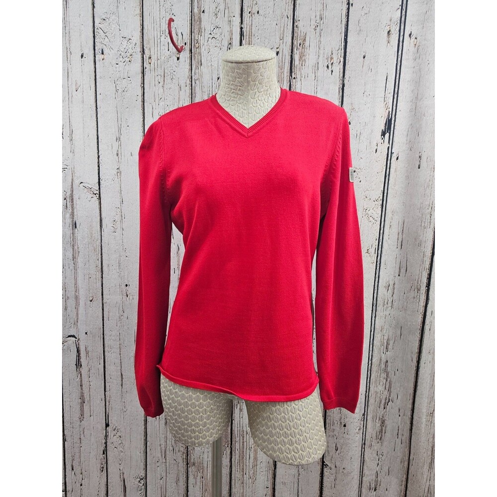 Bally Golf Women's Size 8 Slim Fit Swiss Tech Red V-Neck Sweater Shirt Top EUC